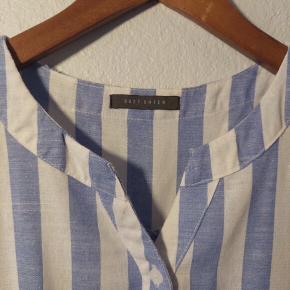 Suzy Shier Blue & White Striped Sleeveless Midi Dress | 100% Wool | Size S - Picture 4 of 8